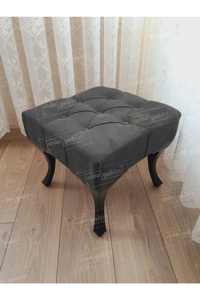 Kapitoneli Makyaj Pufu Ayak Ucu Puf Siyah Ayak (45*45) ürün görseli 1