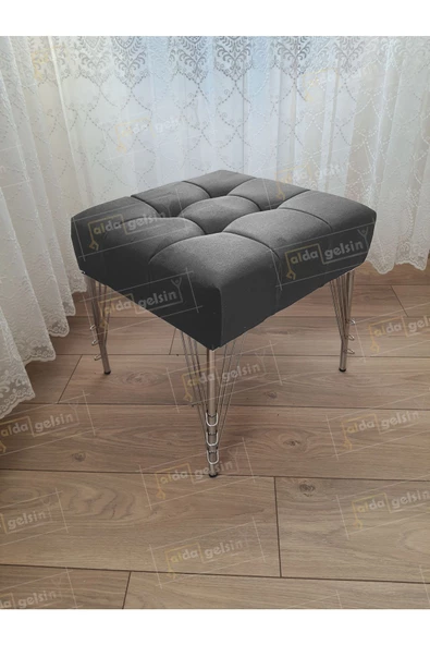 Modern Dilim Puf Ayakucu Puf Gümüş Metal Ayak (45*45) ürün görseli 1