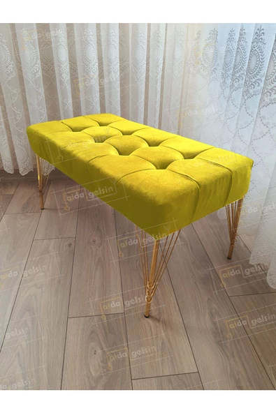 Modern Dilim Puf Ayakucu Puf Gold Metal Ayak (100*45)