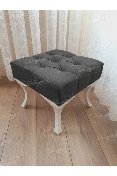 Kapitoneli Makyaj Pufu Ayak Ucu Puf Beyaz Ayak (45*45) ürün görseli