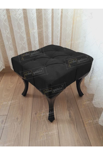 Kapitoneli Makyaj Pufu Ayak Ucu Puf Siyah Ayak (45*45) ürün görseli