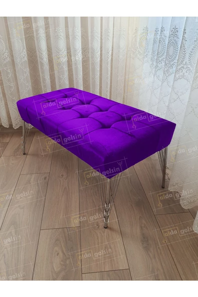 Modern Dilim Puf Ayakucu Puf Gümüş Metal Ayak (100*45) ürün görseli 1