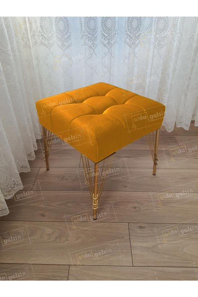 Modern Dilim Puf Ayakucu Puf Gold Metal Ayak (45*45)