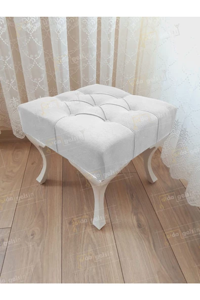 Kapitoneli Makyaj Pufu Ayak Ucu Puf Beyaz Ayak (45*45) ürün görseli 1