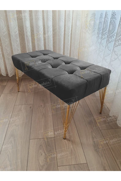 Modern Dilim Puf Ayakucu Puf Gold Metal Ayak (90*45)