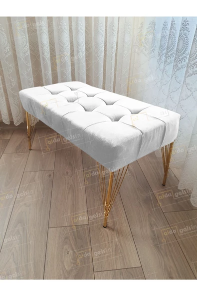 Modern Dilim Puf Ayakucu Puf Gold Metal Ayak (90*45)