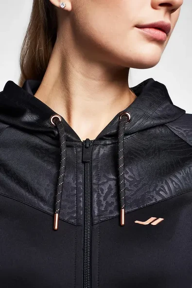 Siyah Kadın Fermuarlı Kapüşonlu Sweatshirt 20B-2101 - Resim 3