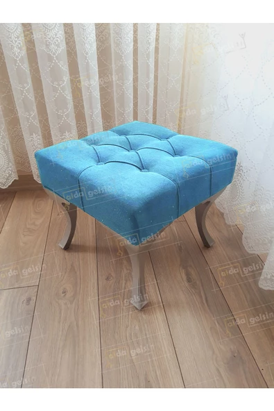 Kapitoneli Makyaj Pufu Ayak Ucu Puf Gümüş Ayak (45*45) ürün görseli