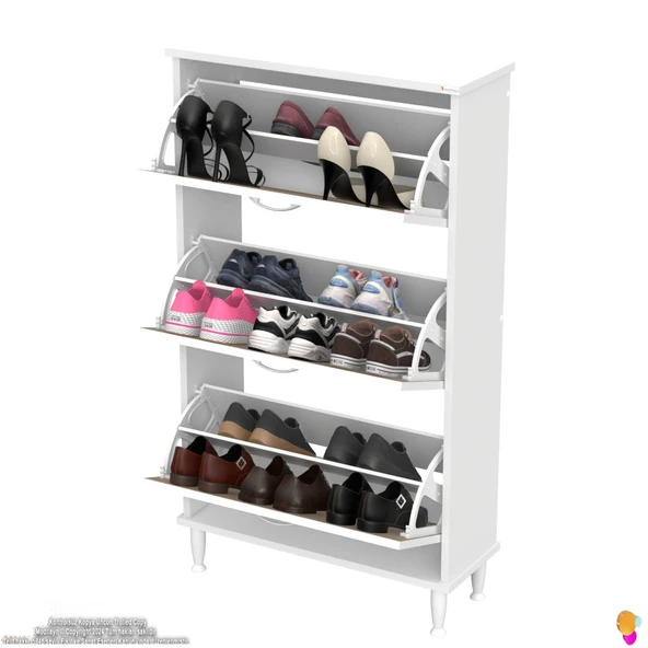 Modilayn VARBİ Kapı Önü 72x 127 x 26 cm’ lik 3 Düşer Kapak 6 Göz Raf Bölmeli Ayakkabılık - Resim 9