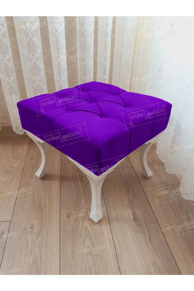 Kapitoneli Makyaj Pufu Ayak Ucu Puf Beyaz Ayak (45*45) ürün görseli