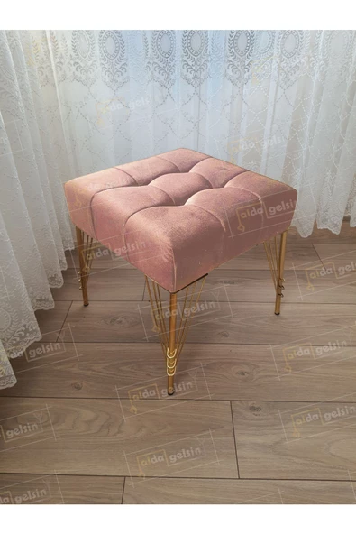 Modern Dilim Puf Ayakucu Puf Gold Metal Ayak (45*45) ürün görseli