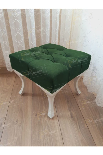 Kapitoneli Makyaj Pufu Ayak Ucu Puf Beyaz Ayak (45*45) ürün görseli 1