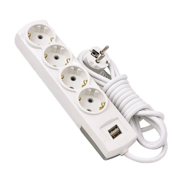 Topraklı Grup Priz Kablolu USB'li 4'lü Fiş Çoğaltıcı 5 Metre Çoklu Asmalı Uzatma Kablosu Düğmesiz - 2