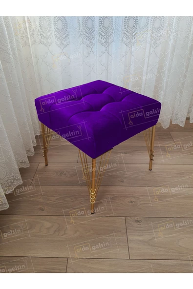 Modern Dilim Puf Ayakucu Puf Gold Metal Ayak (45*45)