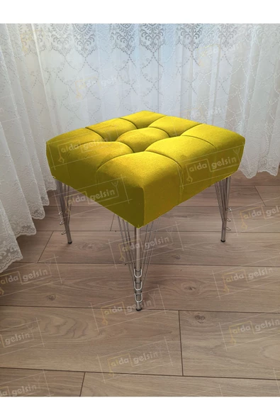 Modern Dilim Puf Ayakucu Puf Gümüş Metal Ayak (45*45) ürün görseli