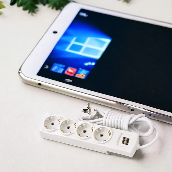 Topraklı Grup Priz Kablolu USB'li 4'lü Fiş Çoğaltıcı 5 Metre Çoklu Asmalı Uzatma Kablosu Düğmesiz - 3