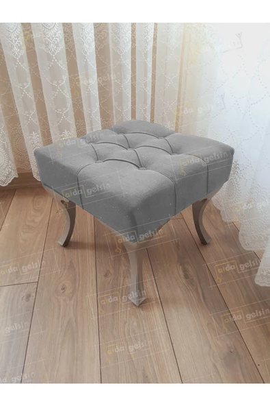 Kapitoneli Makyaj Pufu Ayak Ucu Puf Gümüş Ayak (45*45)
