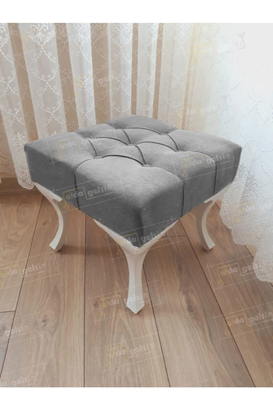 Kapitoneli Makyaj Pufu Ayak Ucu Puf Beyaz Ayak (45*45) ürün görseli 1