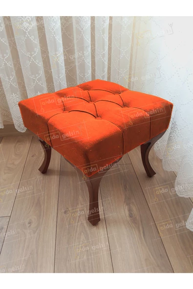 Kapitoneli Makyaj Pufu Ayak Ucu Puf Ceviz Ayak (45*45) ürün görseli 1