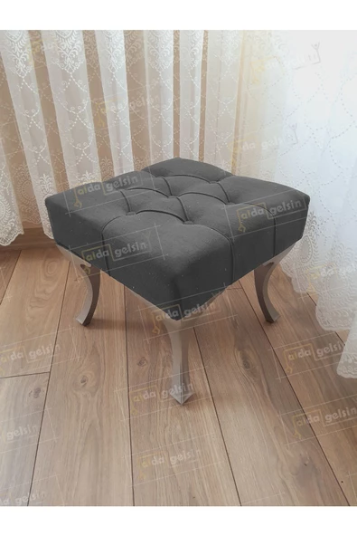 Kapitoneli Makyaj Pufu Ayak Ucu Puf Gümüş Ayak (45*45) ürün görseli 1