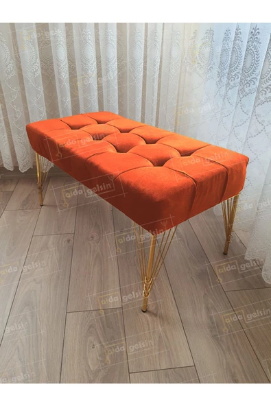 Modern Dilim Puf Ayakucu Puf Gold Metal Ayak (90*45)