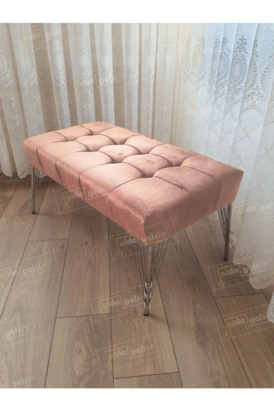 Modern Dilim Puf Ayakucu Puf Gümüş Metal Ayak (100*45)