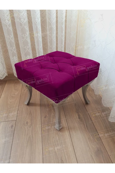 Kapitoneli Makyaj Pufu Ayak Ucu Puf Gümüş Ayak (45*45) ürün görseli