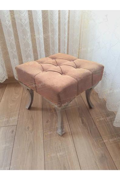 Kapitoneli Makyaj Pufu Ayak Ucu Puf Gümüş Ayak (45*45) ürün görseli 1