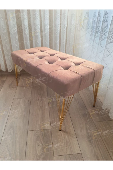 Modern Dilim Puf Ayakucu Puf Gold Metal Ayak (100*45) ürün görseli 1