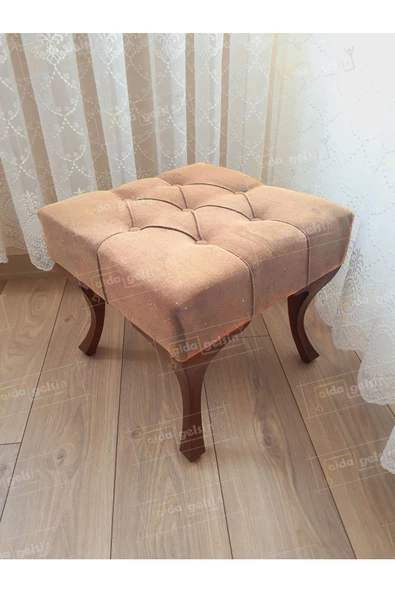 Kapitoneli Makyaj Pufu Ayak Ucu Puf Ceviz Ayak (45*45) ürün görseli 1