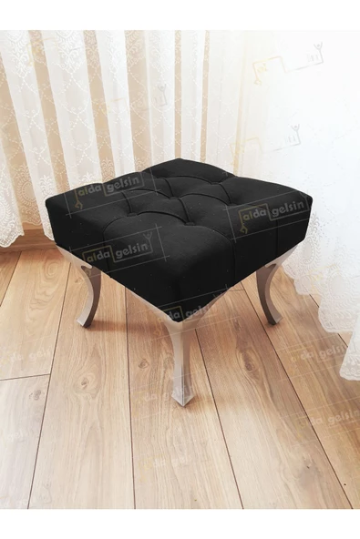 Kapitoneli Makyaj Pufu Ayak Ucu Puf Gümüş Ayak (45*45) ürün görseli 1