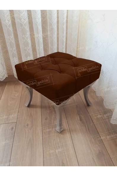 Kapitoneli Makyaj Pufu Ayak Ucu Puf Gümüş Ayak (45*45)