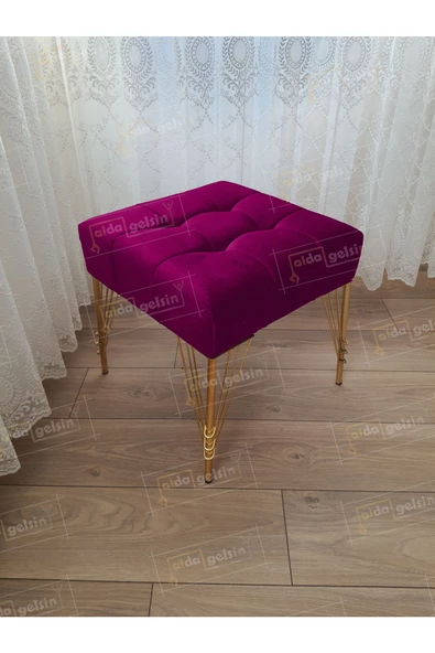 Modern Dilim Puf Ayakucu Puf Gold Metal Ayak (45*45) ürün görseli