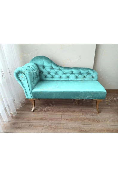 Ters Kol Dekoratif Bihter Koltuk Josefin Puf 120 cm Gold Ayak ürün görseli 1