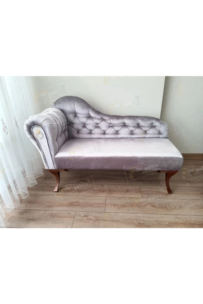 Ters Kol Dekoratif Bihter Koltuk Josefin Puf 110 cm Ceviz Ayak