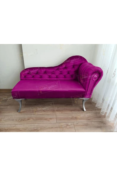 Ters Kol Dekoratif Bihter Koltuk Josefin Puf 120 cm Gümüş Ayak