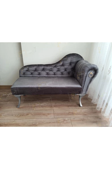 Ters Kol Dekoratif Bihter Koltuk Josefin Puf 110 cm Gümüş Ayak ürün görseli