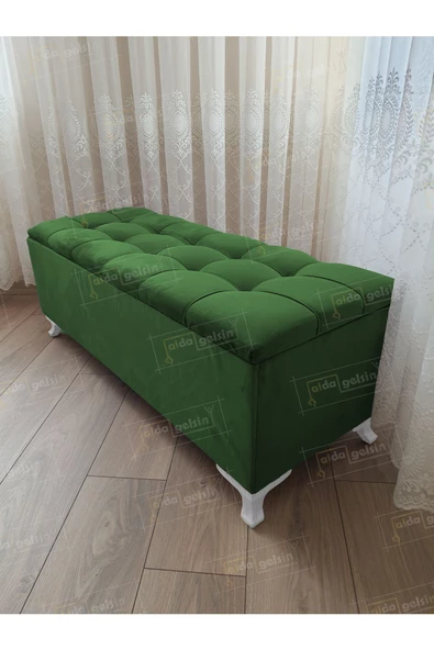 Çizgi Kapitoneli Sandıklı Puf  110 cm Beyaz Ayak ürün görseli 1