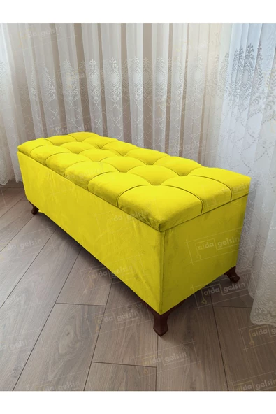 Lüks Çizgi Kapitoneli Sandıklı Puf Bench 120 cm CevizAyak ürün görseli