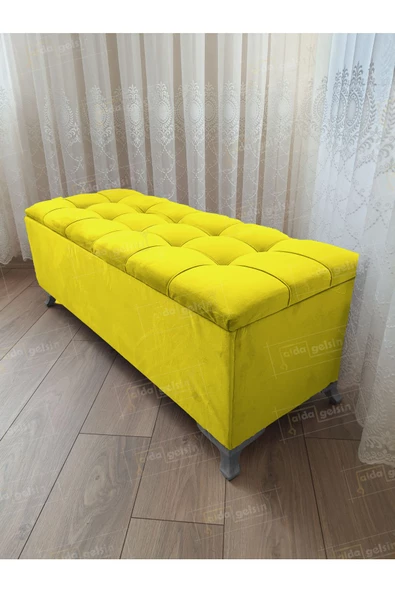 Çizgi Kapitoneli Sandıklı Puf  110 cm Gümüş Ayak ürün görseli 1