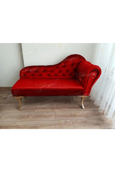 Ters Kol Dekoratif Bihter Koltuk Josefin Puf 110 cm Gold Ayak ürün görseli 1