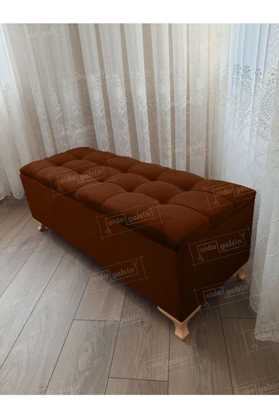 Lüks Çizgi Kapitoneli Sandıklı Puf Bench 120 cm Gold Ayak ürün görseli 1