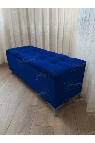 Çizgi Kapitoneli Sandıklı Puf  100 cm Gümüş Ayak ürün görseli 1