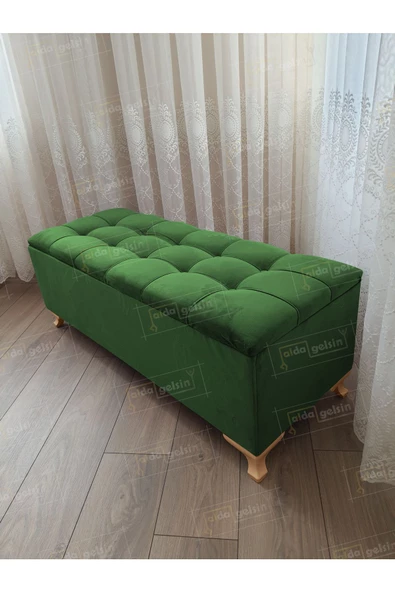 Çizgi Kapitoneli Sandıklı Puf  110 cm Gold Ayak