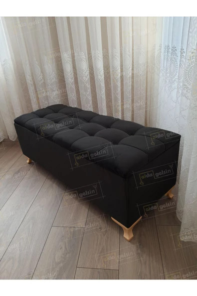 Çizgi Kapitoneli Sandıklı Puf  90 cm Gold Ayak