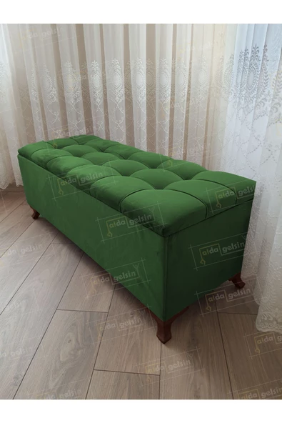 Çizgi Kapitoneli Sandıklı Puf 90 cm Ceviz Ayak
