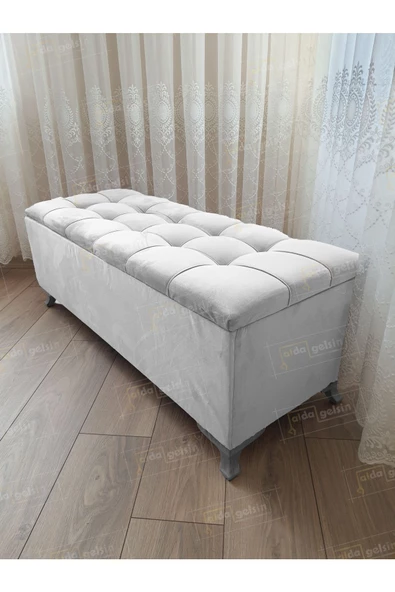 Çizgi Kapitoneli Sandıklı Puf  100 cm Gümüş Ayak ürün görseli