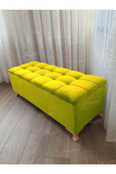 Çizgi Kapitoneli Sandıklı Puf  110 cm Gold Ayak