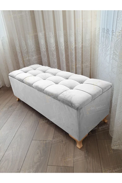 Lüks Çizgi Kapitoneli Sandıklı Puf Bench 120 cm Gold Ayak