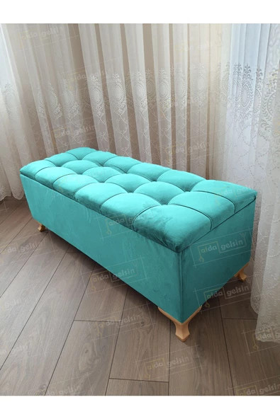 Lüks Çizgi Kapitoneli Sandıklı Puf Bench 120 cm Gold Ayak ürün görseli 1